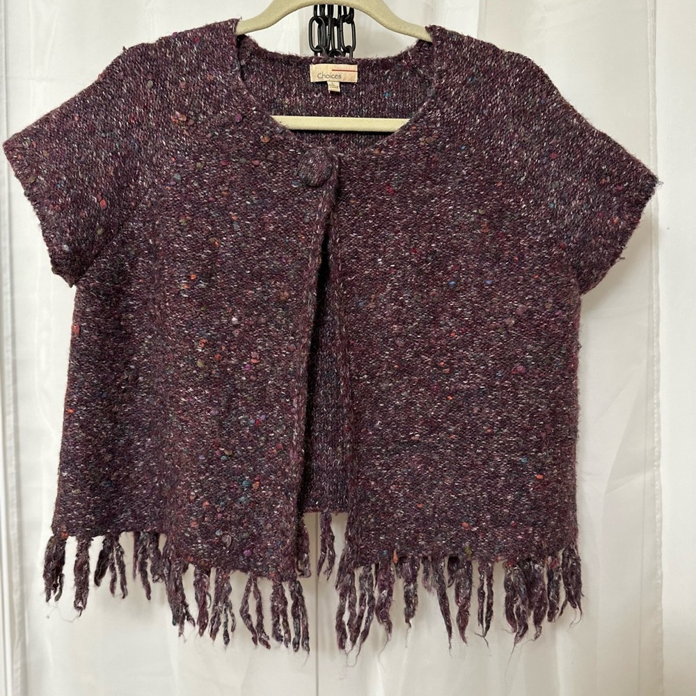 Vintage Fringe Choices Sweater Jacket - Plum Boho Sweater - Size Large